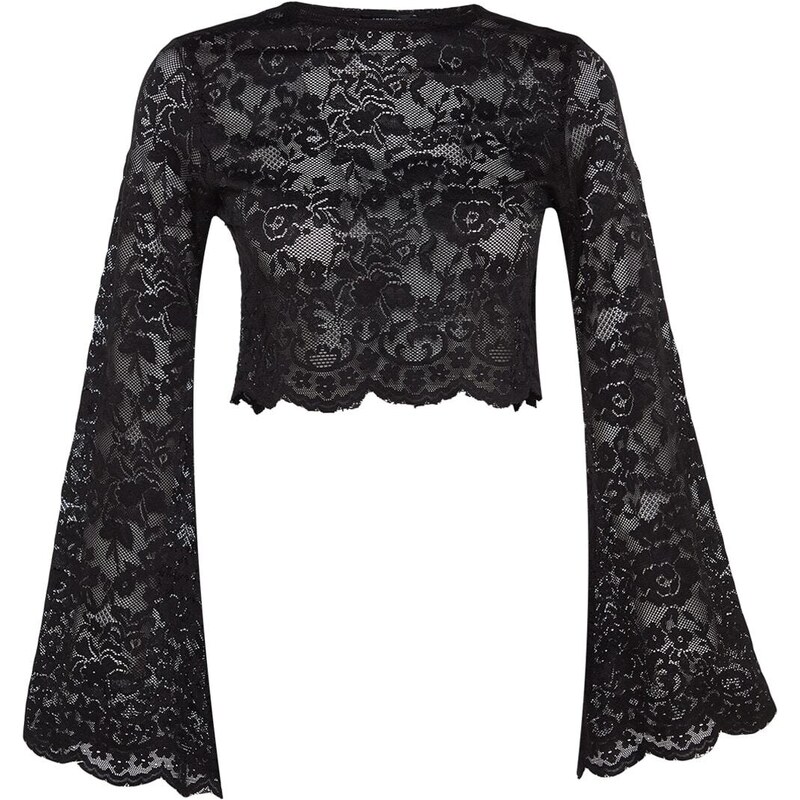 Trendyol Black Crop Knitted Unlined Lace Blouse