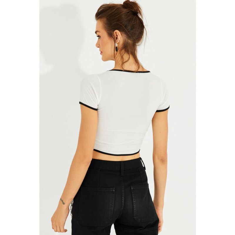 Cool & Sexy Women's White Piped Crop Top