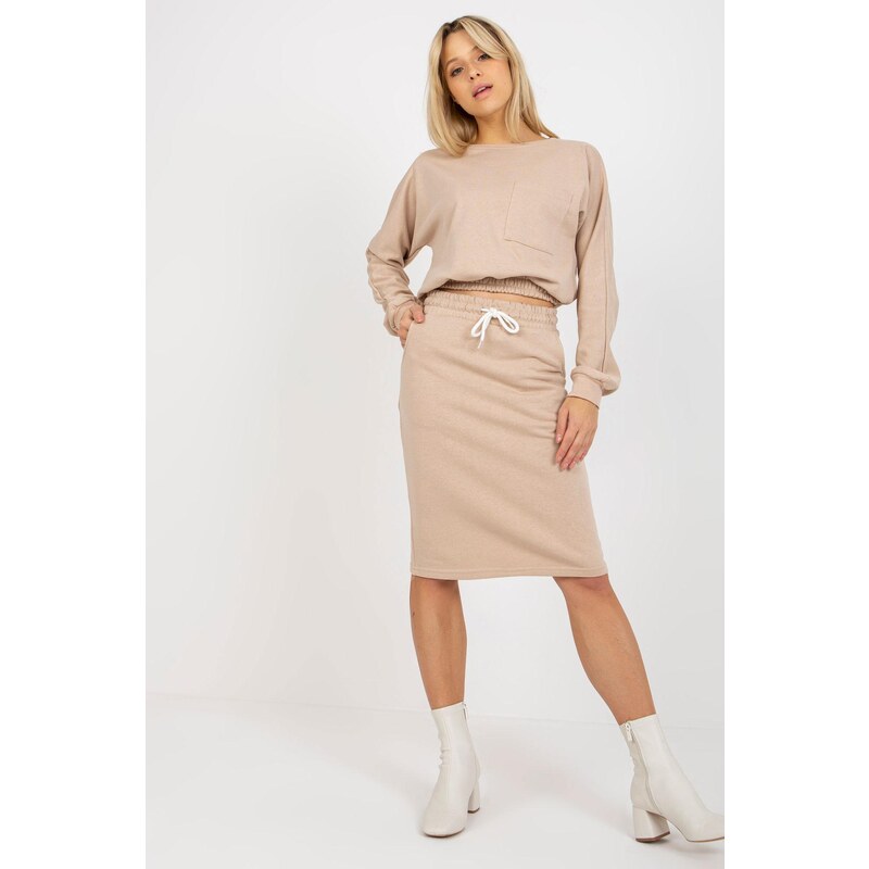MladaModa Souprava mikiny a midi sukně model 64418 béžová 85511370
