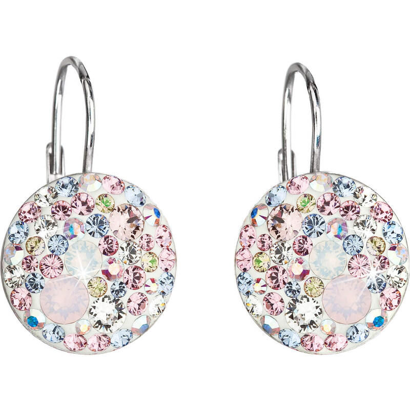 Stříbrné náušnice visací s krystaly Swarovski růžové kulaté 31176.3 22002487