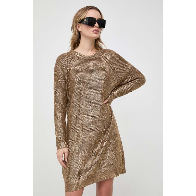 Šaty z vlněné směsi Pinko zlatá barva, mini, oversize, 102128.A1A3