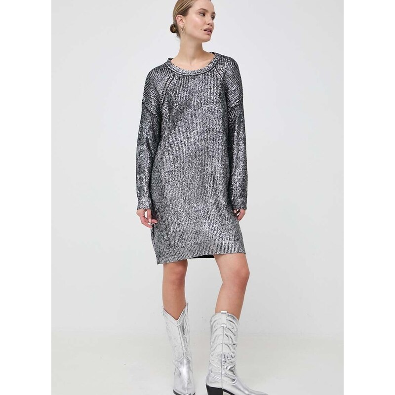 Šaty z vlněné směsi Pinko stříbrná barva, mini, oversize, 102128.A1A3