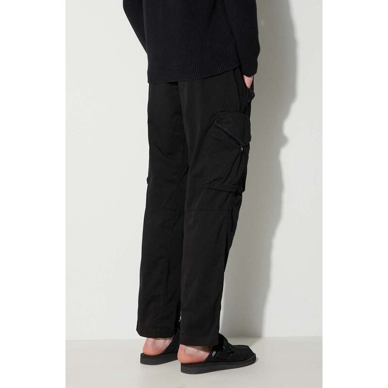 Kalhoty C.P. Company STRETCH SATEEN LOOSE CARGO PANTS pánské, černá barva, ve střihu cargo, 15CMPA123A005529G