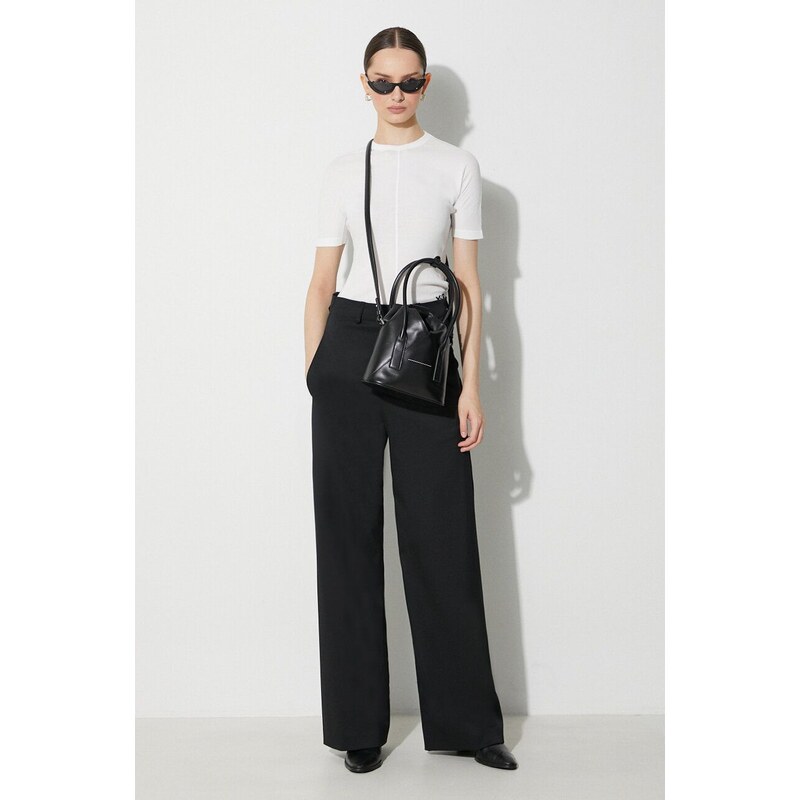 Kalhoty s příměsí vlny MM6 Maison Margiela Pants černá barva, jednoduché, high waist, S62KB0178