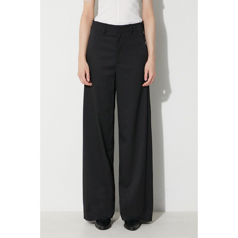 Kalhoty s příměsí vlny MM6 Maison Margiela Pants černá barva, jednoduché, high waist, S62KB0178