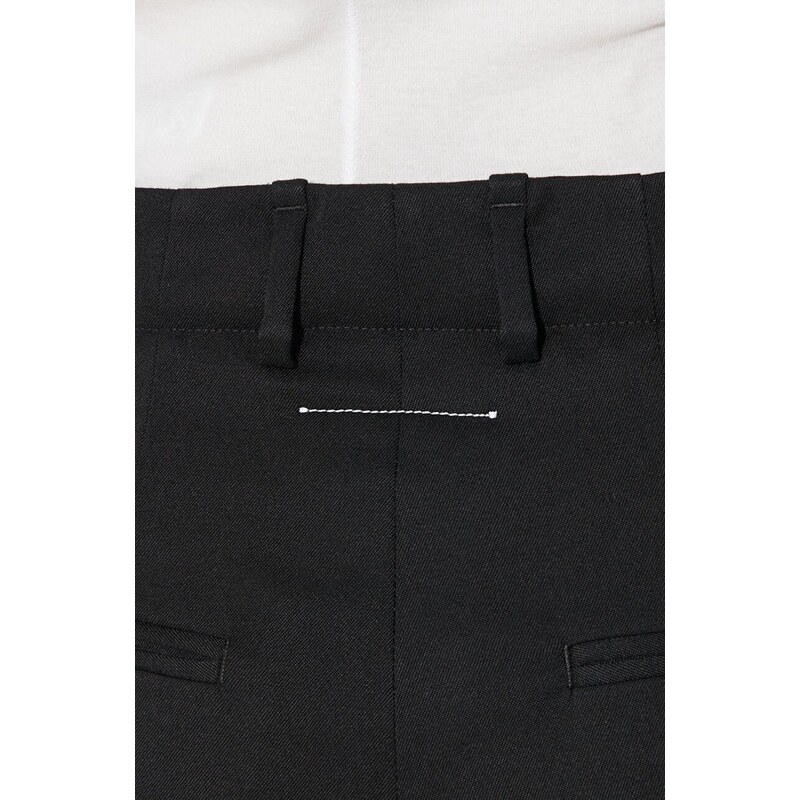 Kalhoty s příměsí vlny MM6 Maison Margiela Pants černá barva, jednoduché, high waist, S62KB0178
