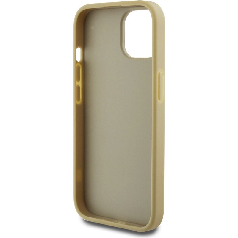 Ochranný kryt na iPhone 15 - Guess, Fixed Glitter 4G Metal Logo Gold