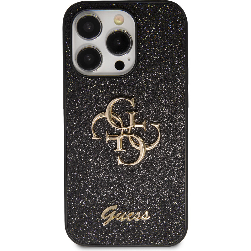 Ochranný kryt na iPhone 15 Pro MAX - Guess, Fixed Glitter 4G Metal Logo Black