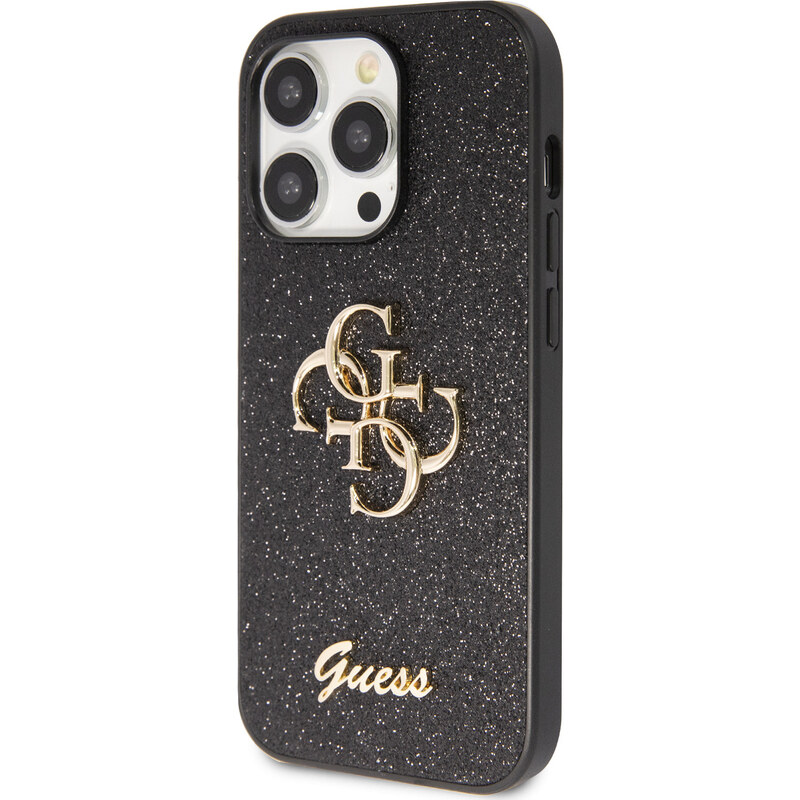 Ochranný kryt na iPhone 15 Pro MAX - Guess, Fixed Glitter 4G Metal Logo Black