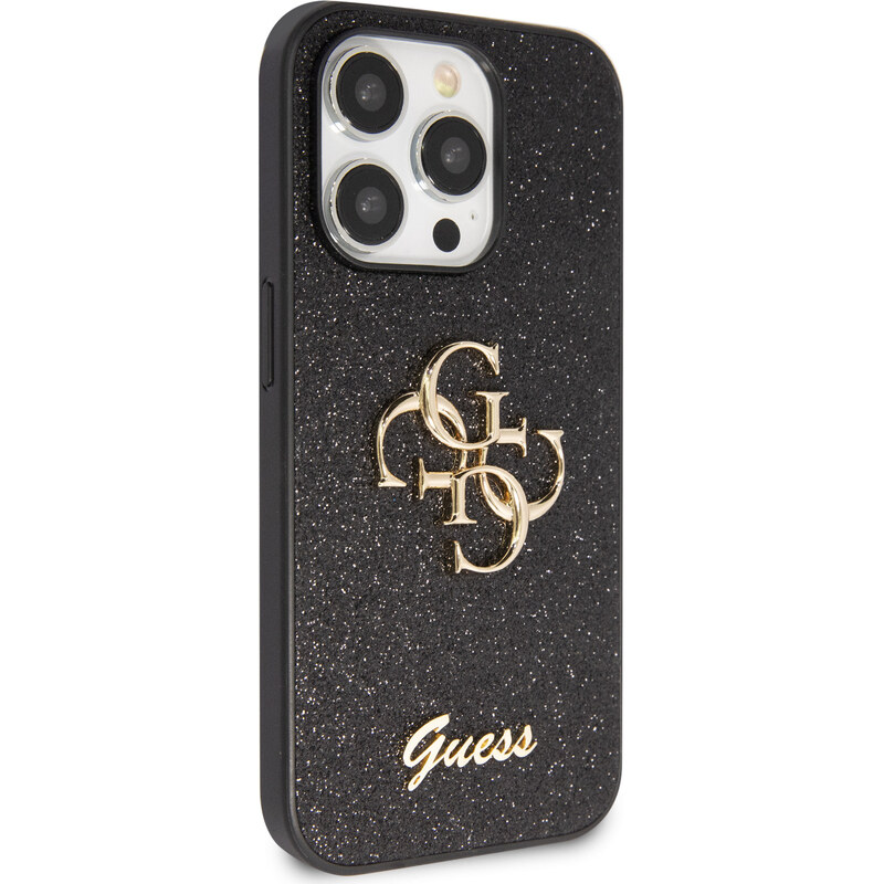 Ochranný kryt na iPhone 15 Pro MAX - Guess, Fixed Glitter 4G Metal Logo Black