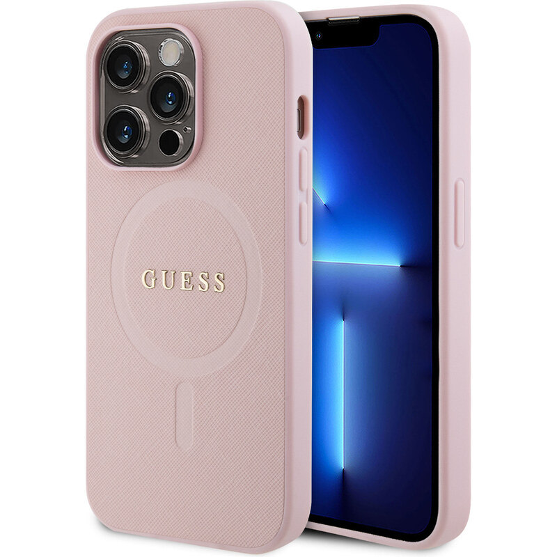 Ochranný kryt na iPhone 15 Pro - Guess, Saffiano MagSafe Pink