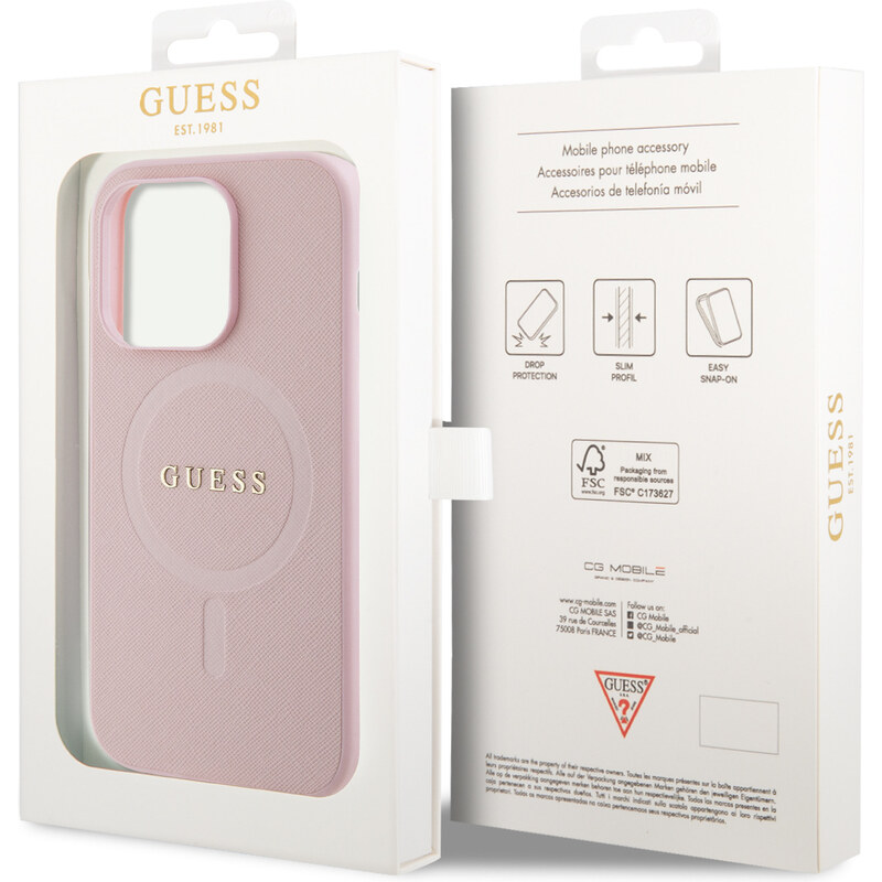 Ochranný kryt na iPhone 15 Pro - Guess, Saffiano MagSafe Pink