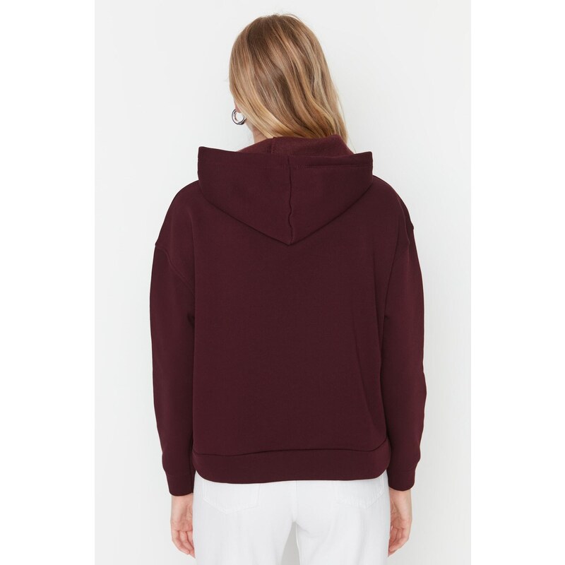 Trendyol Claret Red Regular/Normal Pattern Basic Hooded Thick Inside Fleece Knitted Sweatshirt