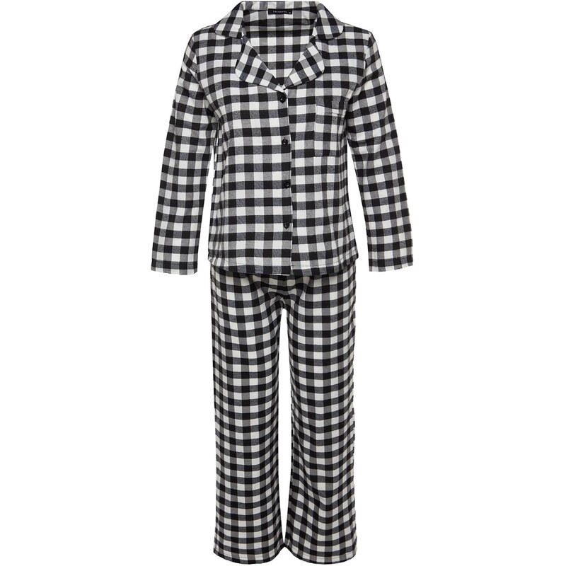 Trendyol Black Flannel Cotton Plaid Shirt-Pants Woven Pajama Set