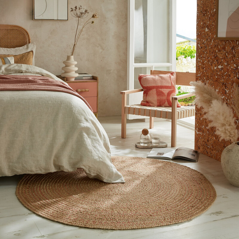 Flair Rugs koberce Kusový koberec Capri Jute Natural/Coral kruh - 133x133 (průměr) kruh cm