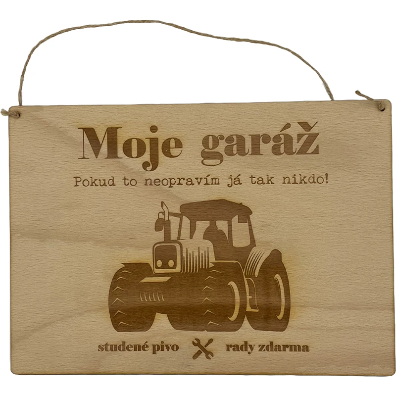Moje garáž - traktor - dřevěná cedule 26,5 cm x 18,5 cm - GLAMI.cz