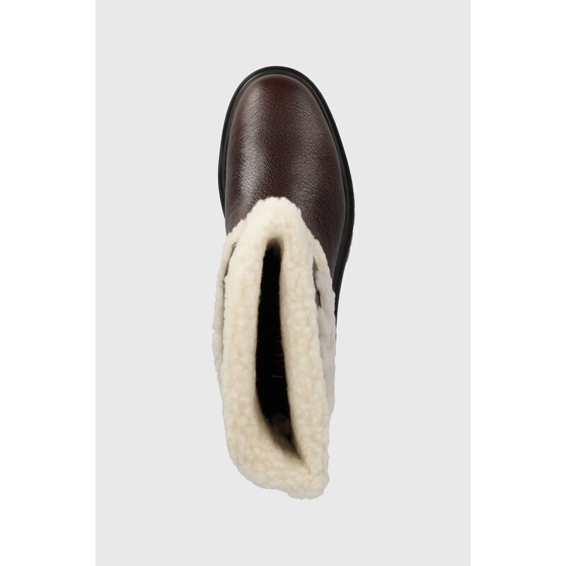 Kožené kotníkové boty Lauren Ralph Lauren Carter dámské, hnědá barva, na plochém podpatku, 802915439002