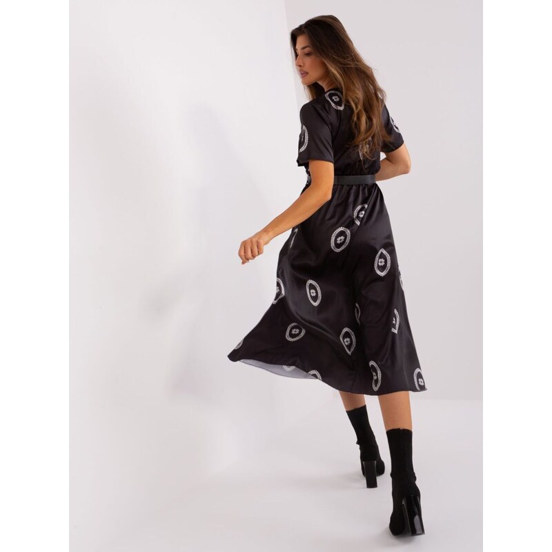 Saténové šaty s potiskem Italy Fashion černé