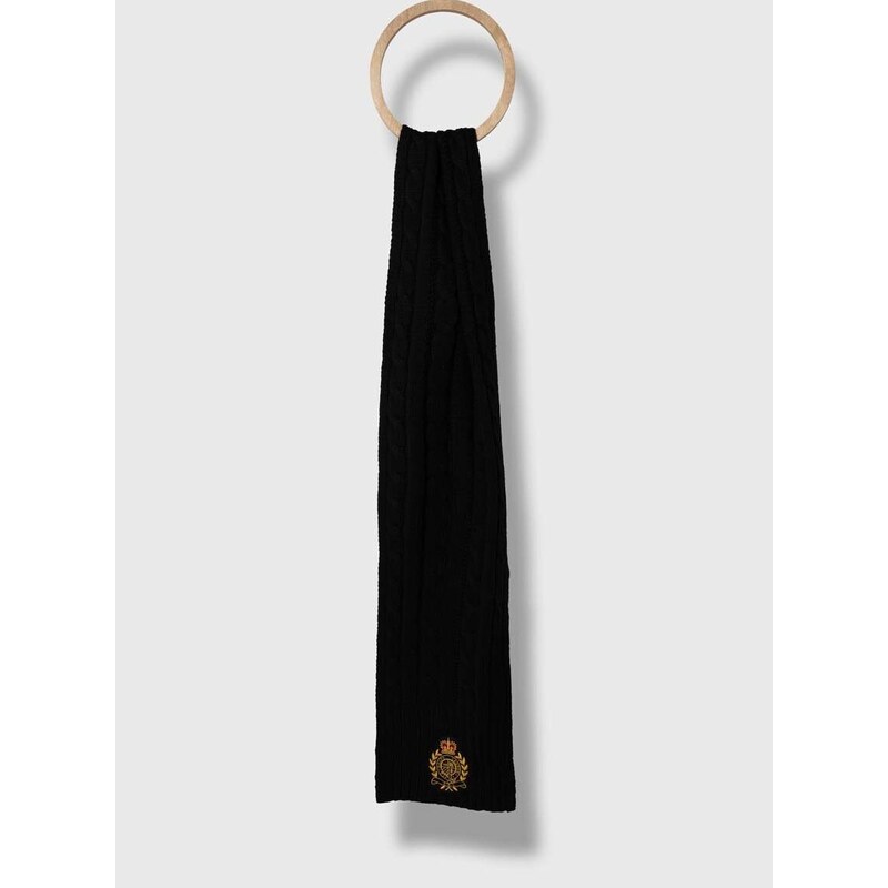 Šátek z vlněné směsi Lauren Ralph Lauren černá barva, s aplikací