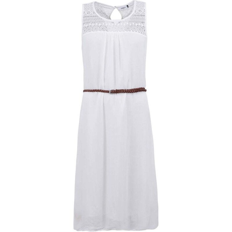 Bílé volnější šaty s krajkovým detailem ONLY Ronja