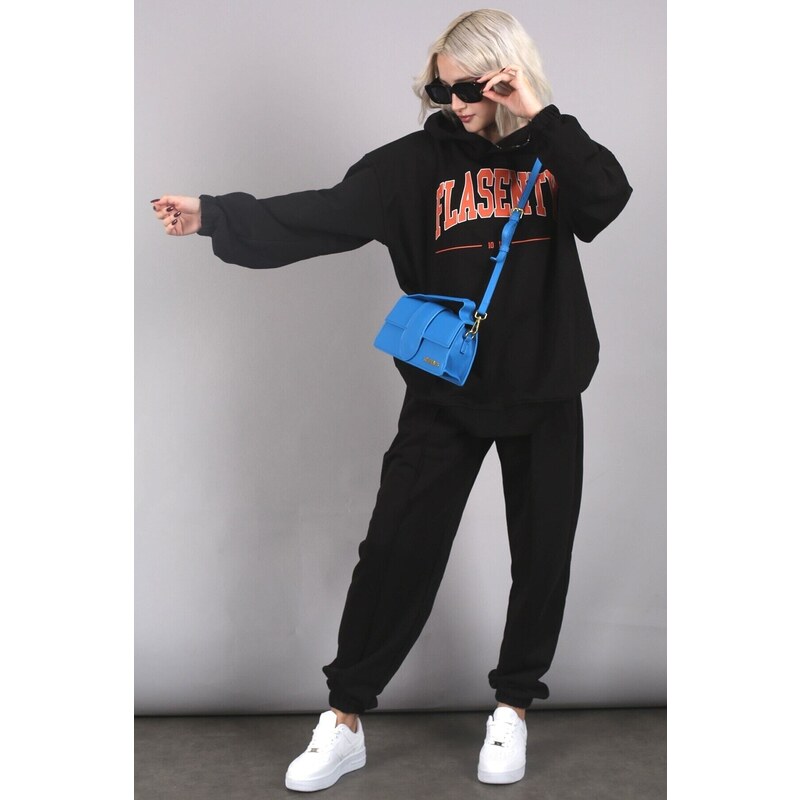 Madmext Black Oversize Printed Tracksuit