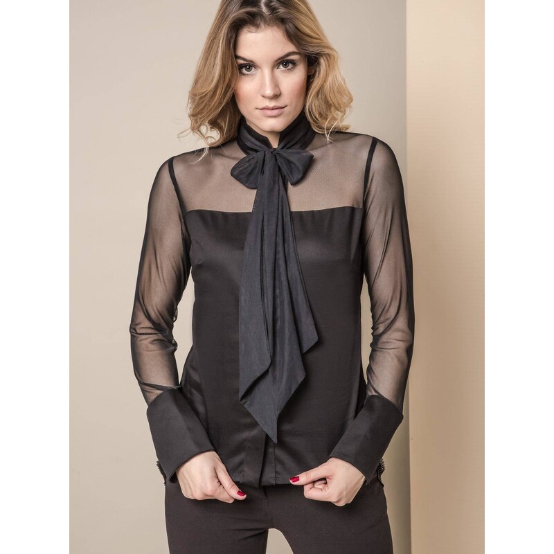 MISS CITY SHIRT WITH TULLE SLEEVES BLACK