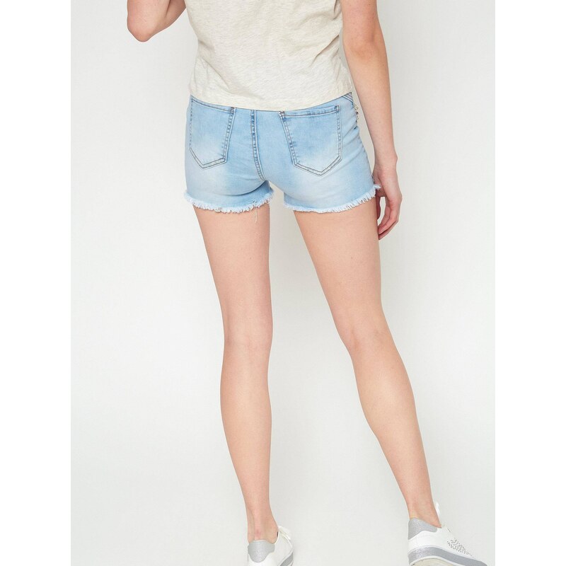 Denim life Denim shorts with pearls at the pockets blue