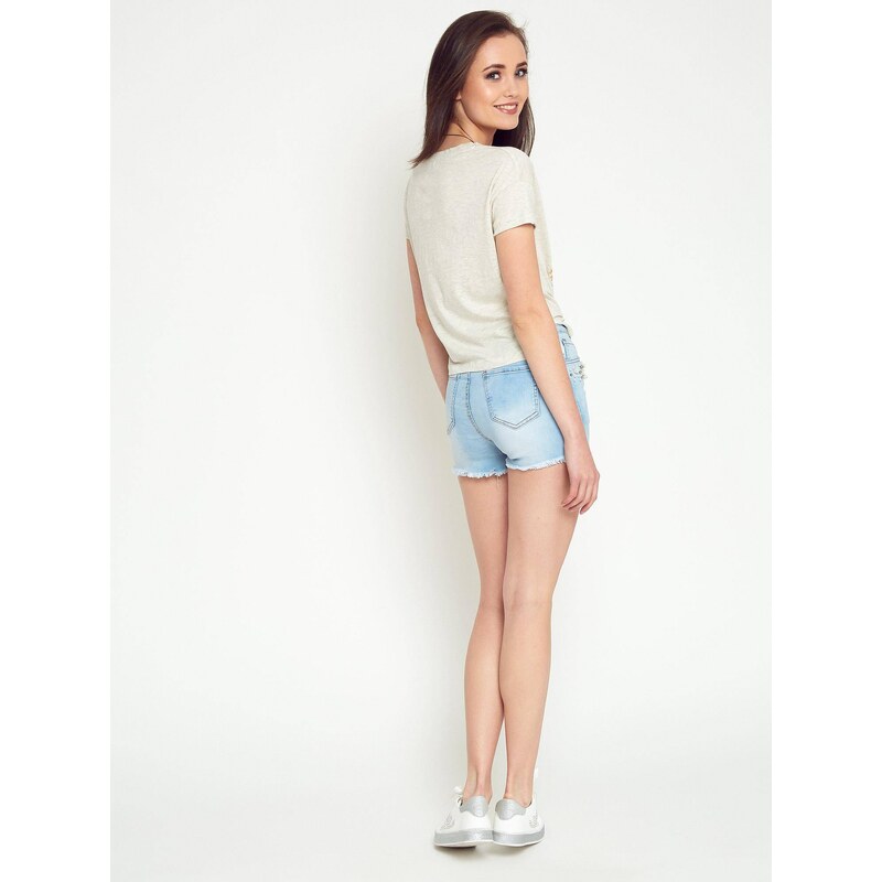 Denim life Denim shorts with pearls at the pockets blue