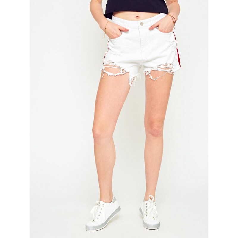 Laulia Denim shorts decorated with a stripe white