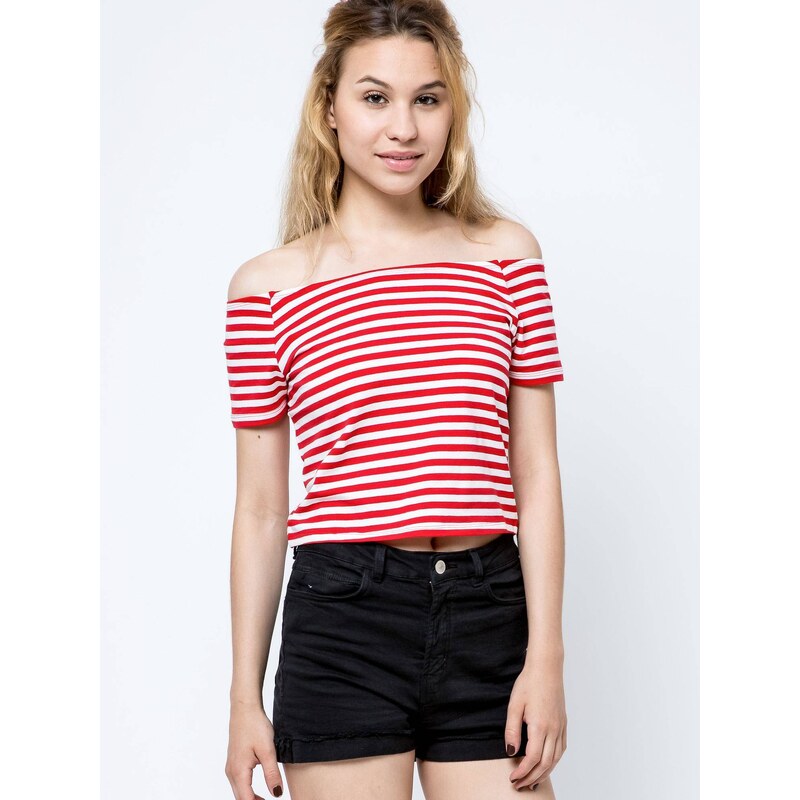 Yups Short blouse with carmen neckline white with red stripes