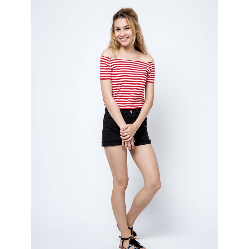 Yups Short blouse with carmen neckline white with red stripes
