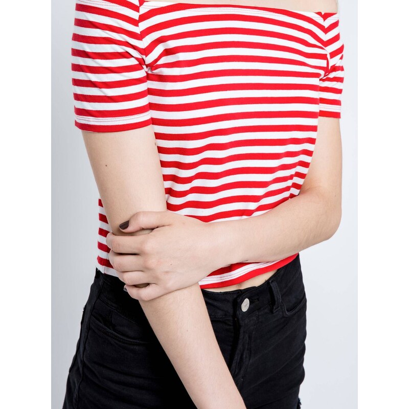 Yups Short blouse with carmen neckline white with red stripes