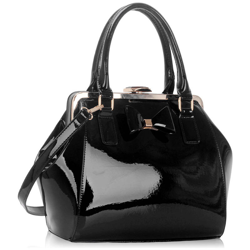 LS fashion LS dámská kabelka lakovaná s mašlí LS00258A černá