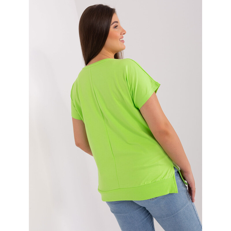 Fashionhunters Světle zelená bavlněná halenka větší velikosti s krátkým rukávem