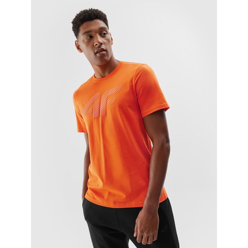 4F Pánské tričko regular s potiskem - oranžové