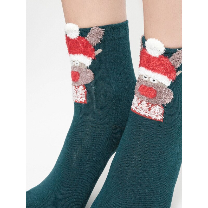 Yups Socks with reindeer application in a green Christmas hat