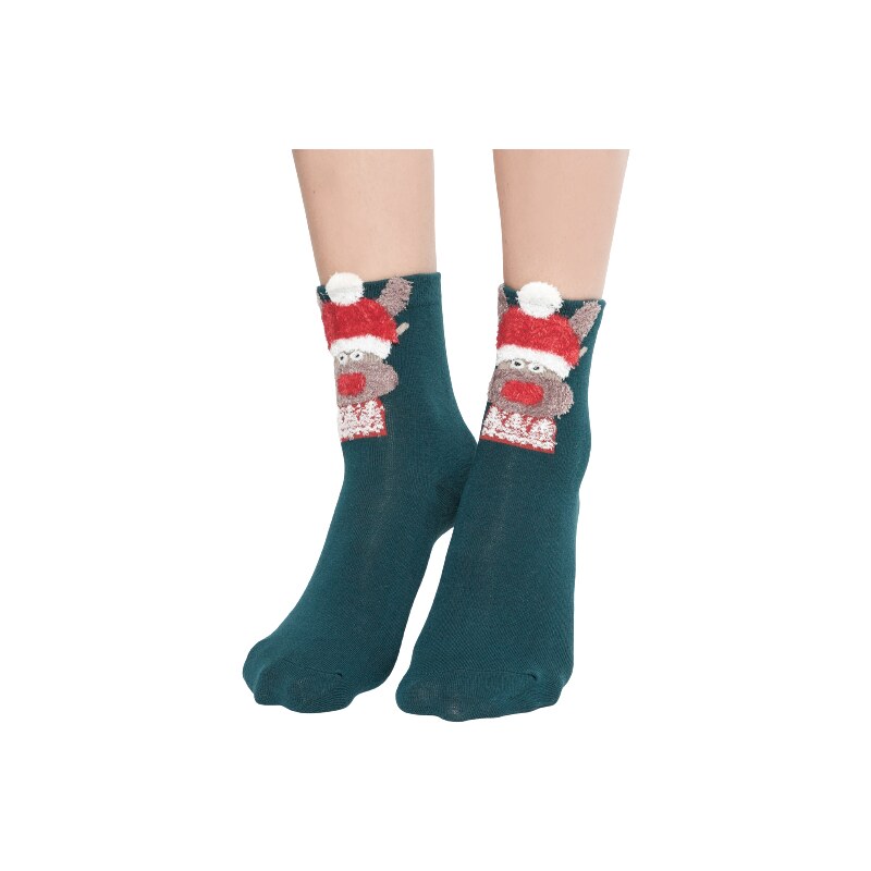 Yups Socks with reindeer application in a green Christmas hat