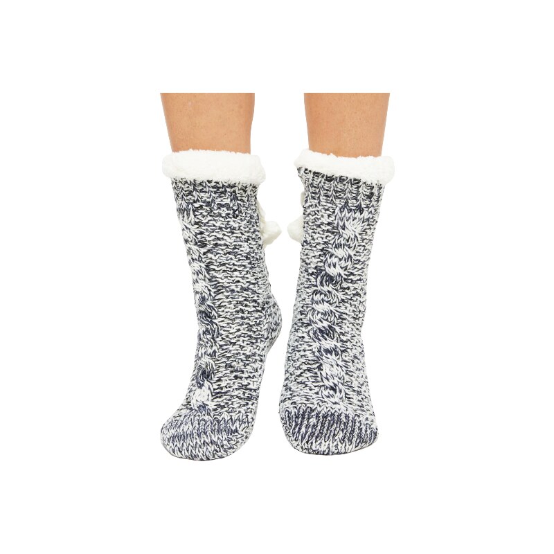 Yups Socks decorated with braid stitch and sequins navy blue