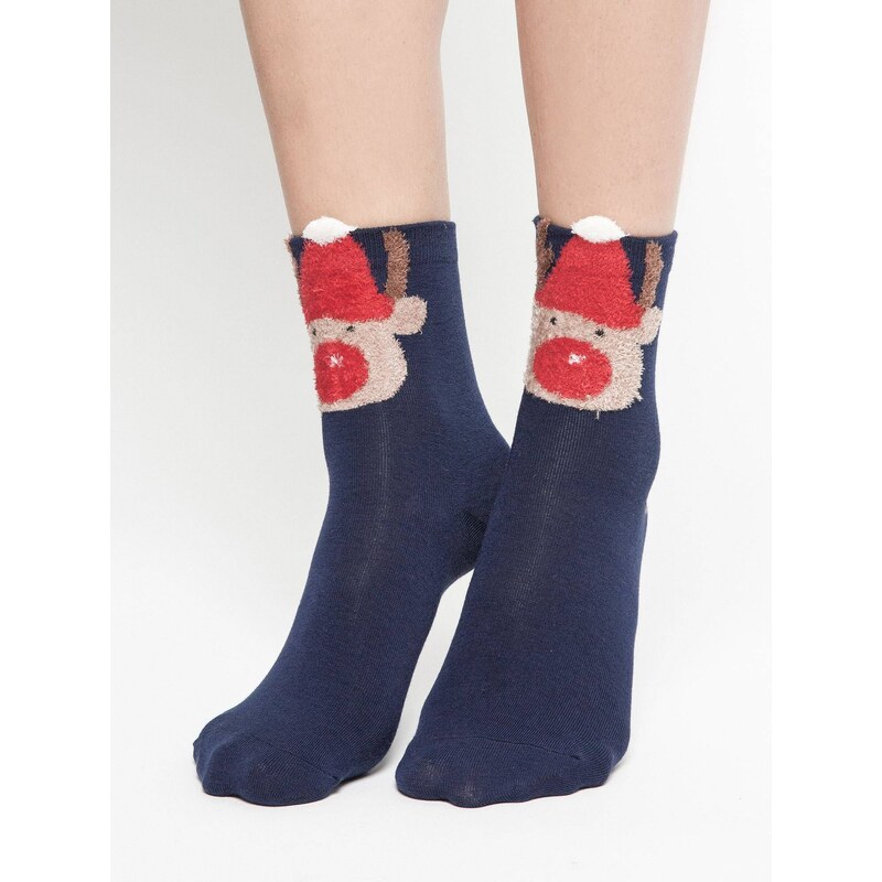 Yups Socks with teddy bear head application navy blue