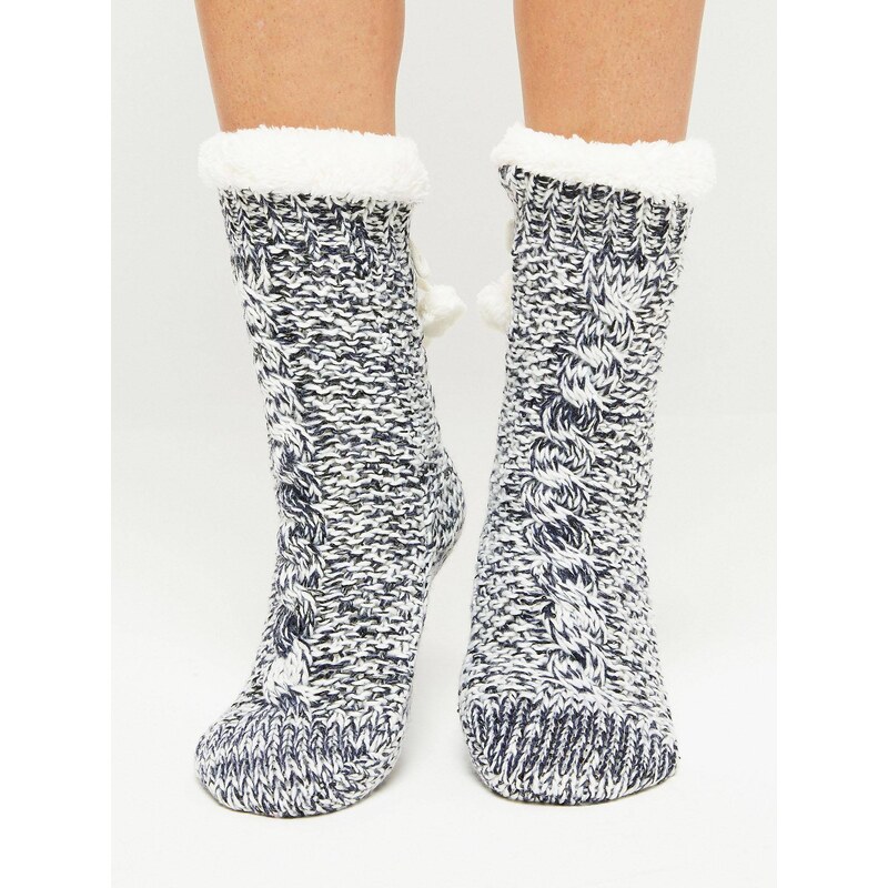 Yups Socks decorated with braid stitch and sequins navy blue
