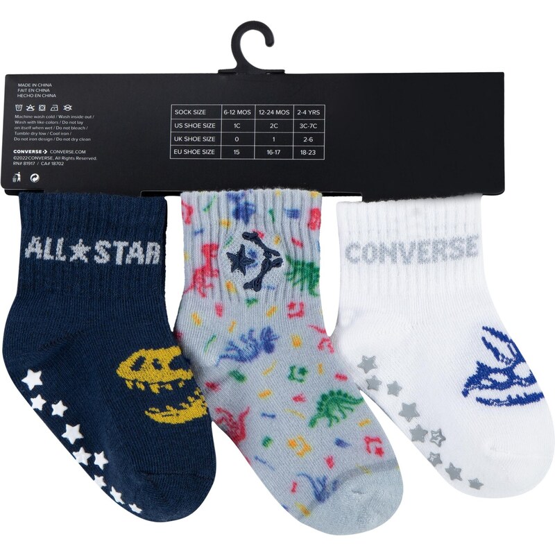 Converse dinos 3pk gripper socks WHITE