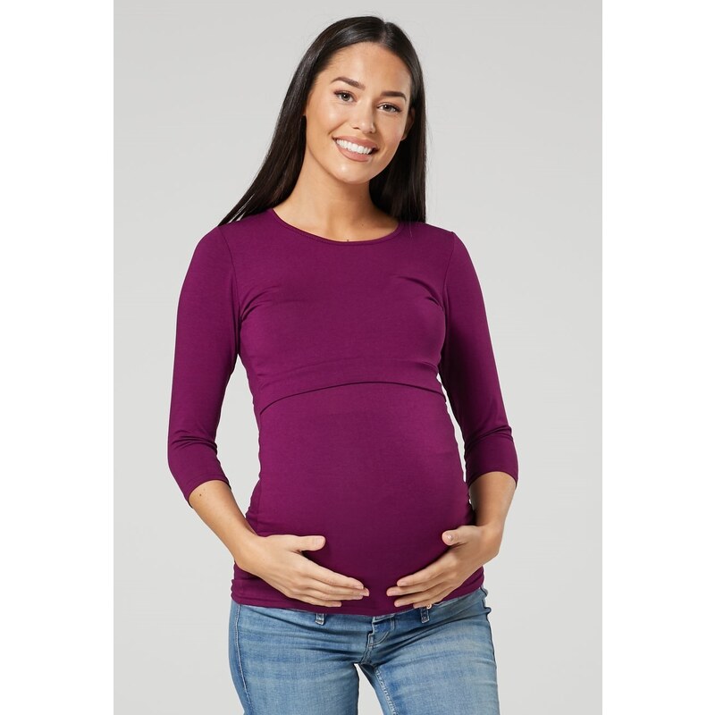 Těhotenské a kojící tričko 3v1 Happy Mama fialové