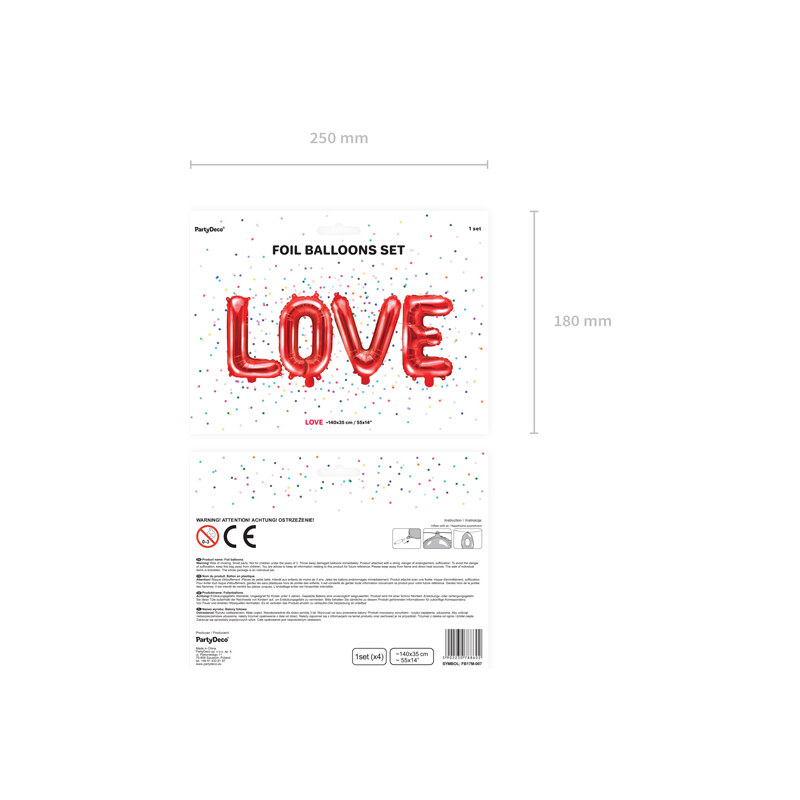 PARTY_DECO Balón foliový LOVE červený - Valentýn / Svatba - 140 x 35 cm