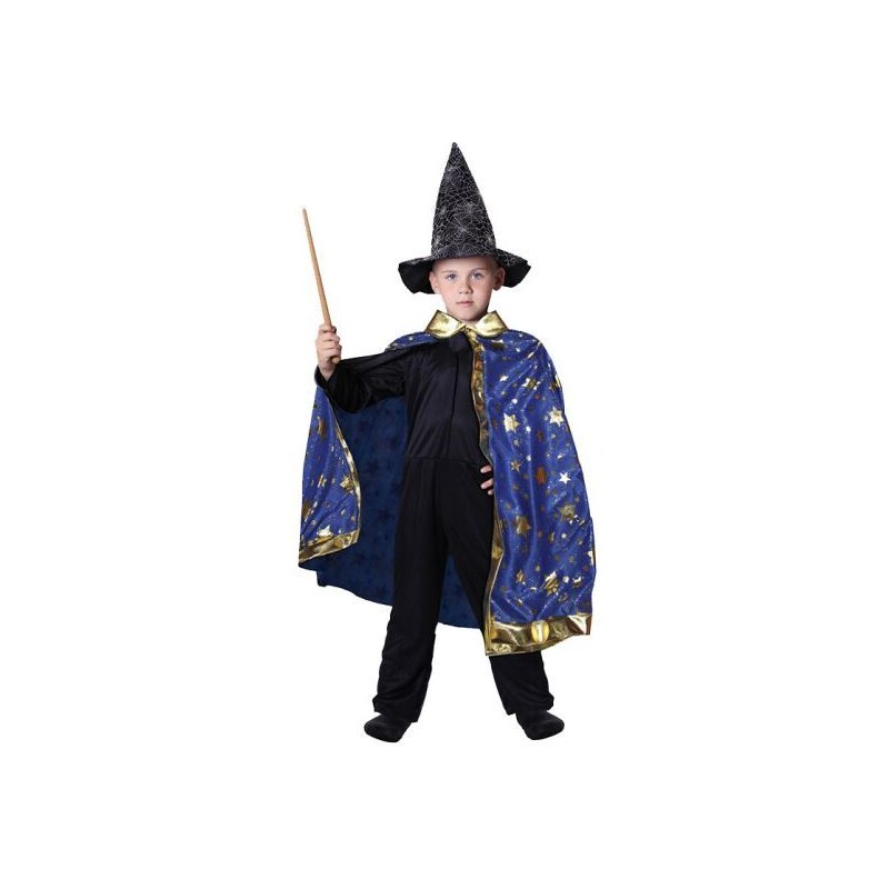RAPPA Kostým čaroděj - kouzelník - modrý plášť s hvězdami čarodějnice / Halloween