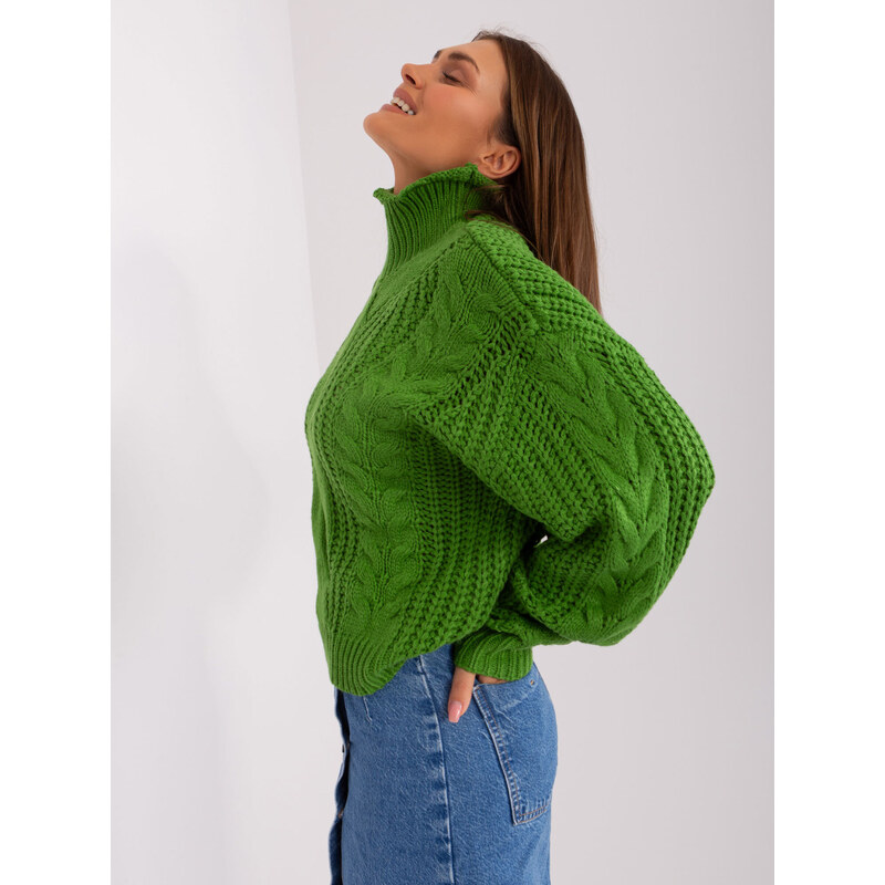 Fashionhunters Zelený oversize svetr s dlouhým rukávem