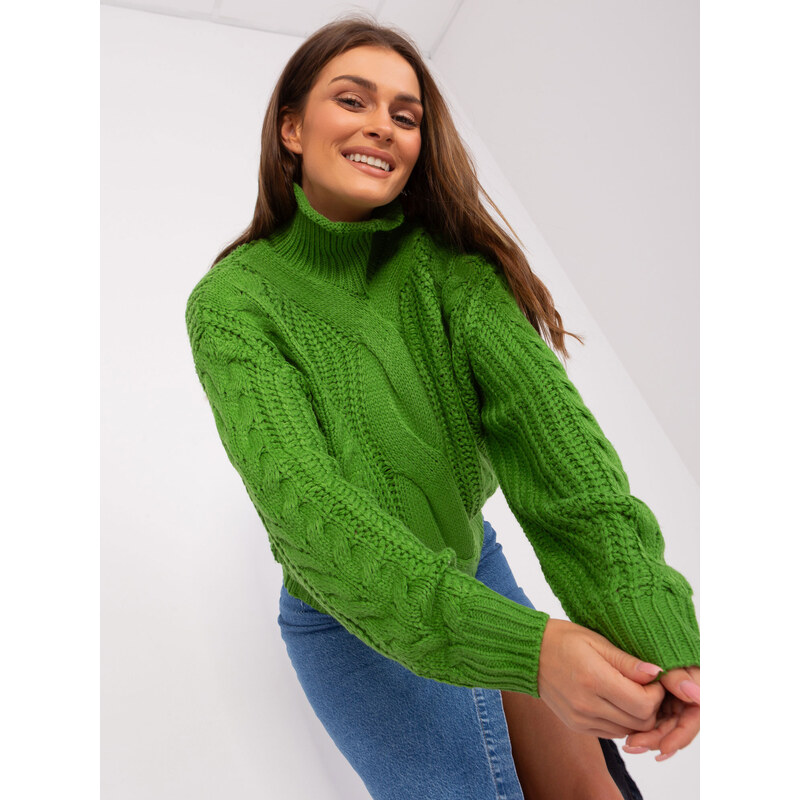 Fashionhunters Zelený oversize svetr s dlouhým rukávem