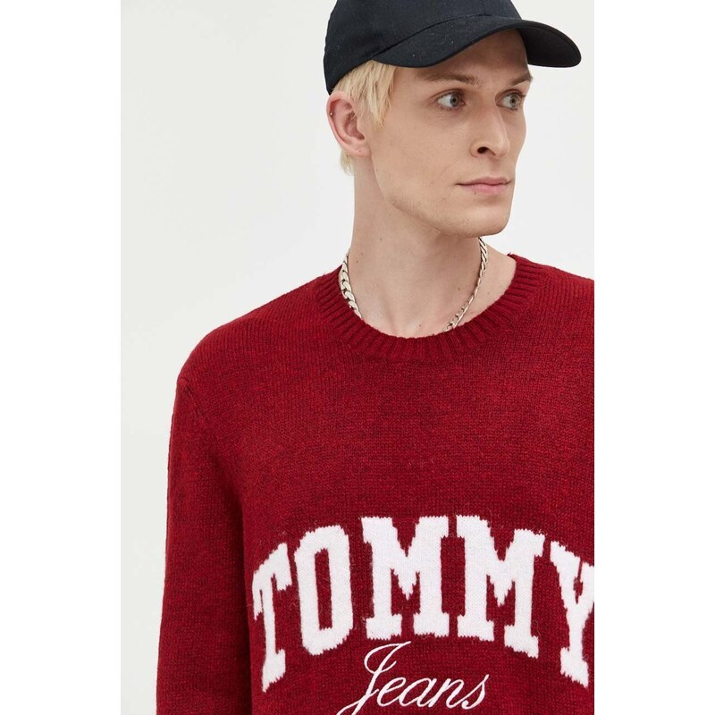 Svetr Tommy Jeans pánský, vínová barva