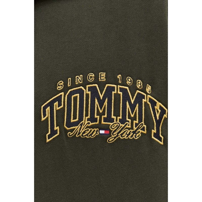 Bavlněná mikina Tommy Jeans pánská, hnědá barva, s aplikací