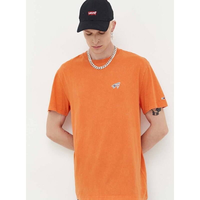 Bavlněné tričko Tommy Jeans oranžová barva