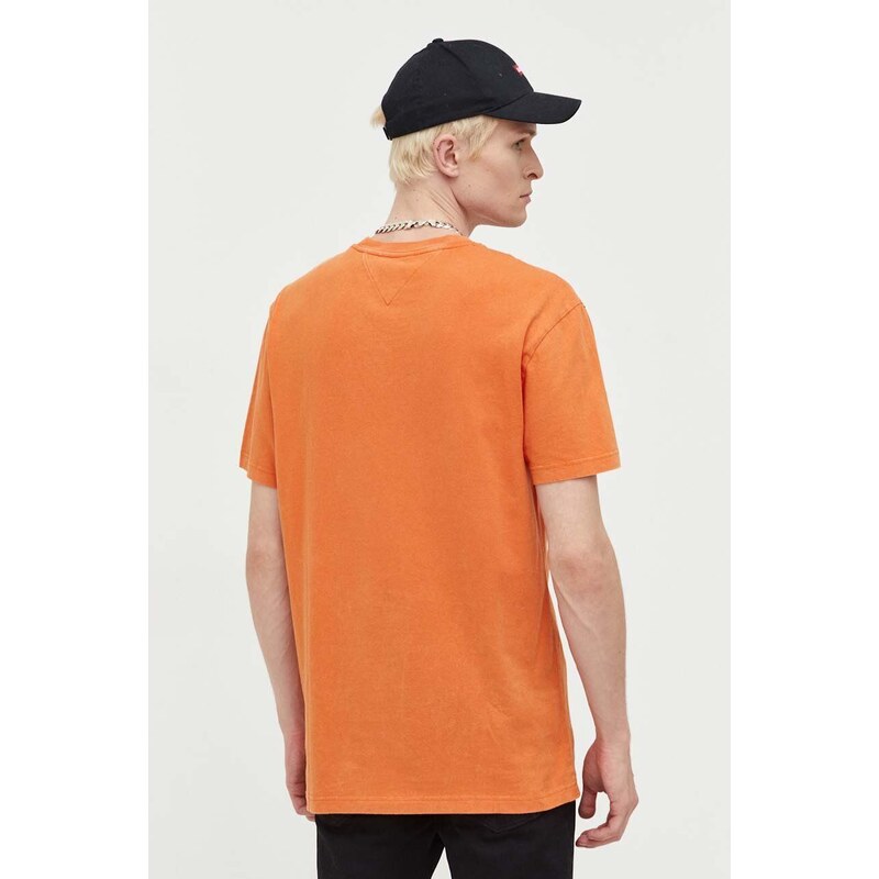 Bavlněné tričko Tommy Jeans oranžová barva